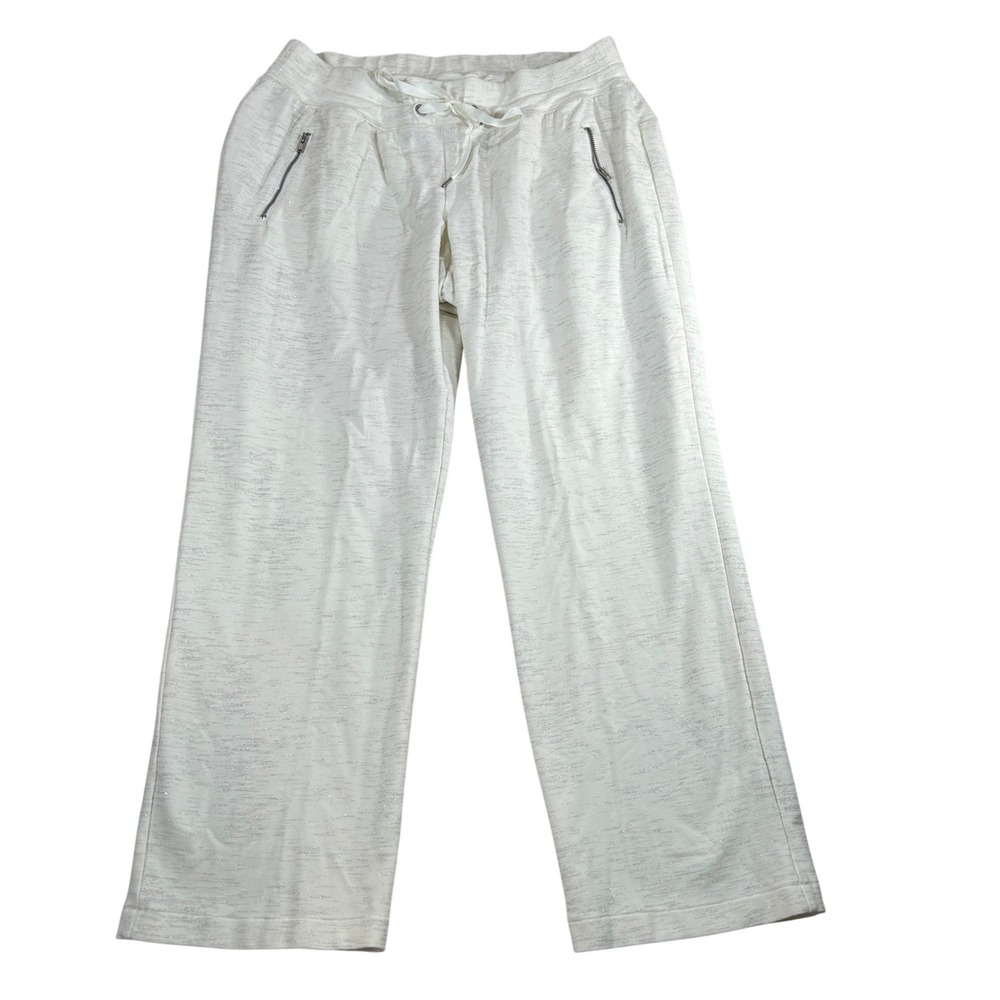 LB Active Womens Lounge Pants Cream Sparkle‎ Drawstring Waist Pockets Size 14 16